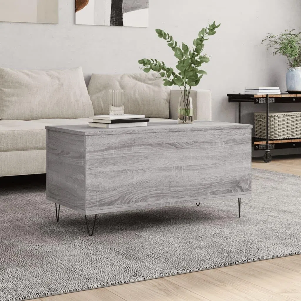 Homgoday Table basse grise Sonoma 90 x 44,5 x 45 cm en bois d'ingénierie, table d'appoint pour salon, salle de réception d'invités, chambre à coucher et mobilier de bureau
