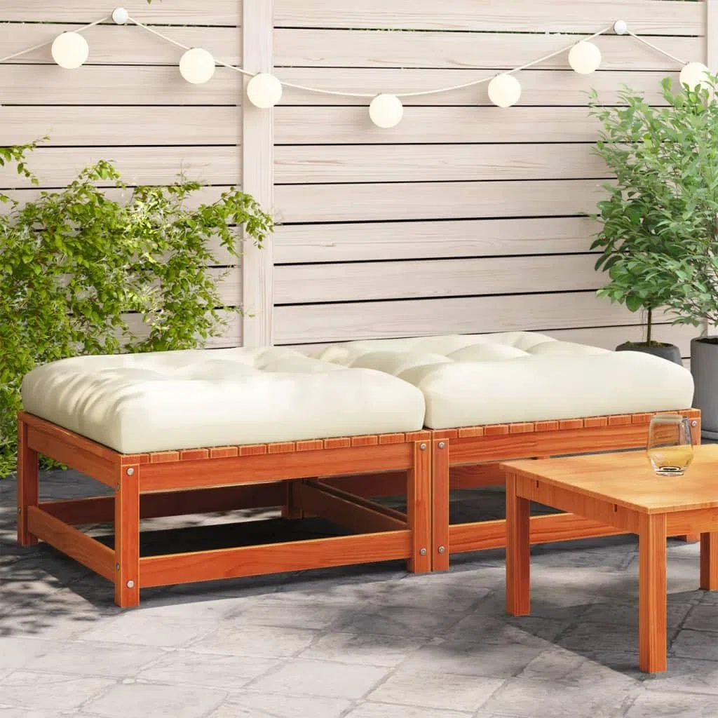 INLIFE Repose-Pieds de Jardin avec Coussins 2 pcs Bois Massif pinMeubles,Mobilier de Jardin,Sièges de Jardin,Éléments pour canapés modulables de jardin-42.61 lb-Brun-11297