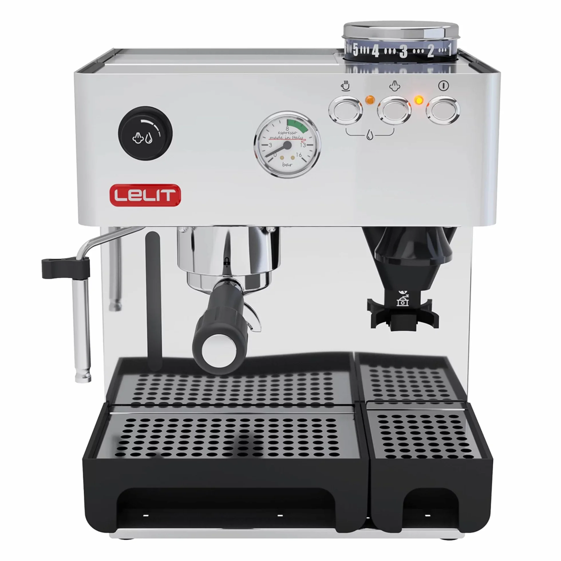 Lelit Anita Machine à Café - Avec Moulin à Café Intégré & Mousseur à Lait - PL042EM - Acier Inoxydable Poli - Argent